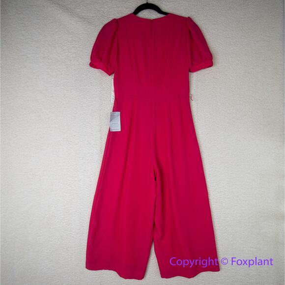 New!‎ Eliza J Short Sleeve V Neck CropJumpsuit Size 2 in Hot Pink - Picture 13 of 16